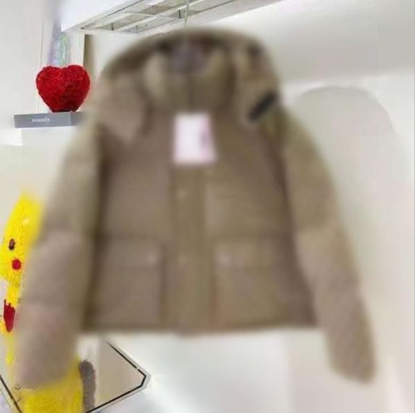 Piumino imbottito da uomo in tela marrone con ricamo a lettera Puffy Parka spesso Designer da donna Tasca con cerniera Cappotto in nylon con cappuccio con coulisse Inverno caldo Capispalla