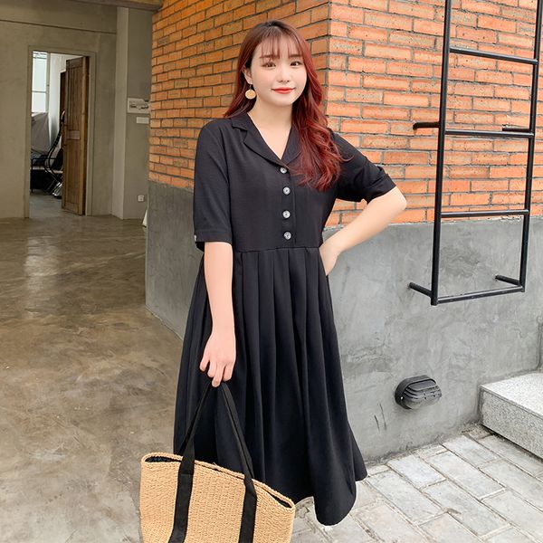 

new fashion pleated summer large fat people western dress 2335 hk3b, Black;gray