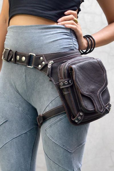 

medieval punk belt satchel women's outdoor leg protection rivet zipper bag