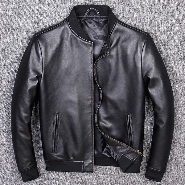 

men's leather & faux spring 2022 autumn fashion motor style jacket mens genuine coat plus size casual slim sheepskin b278, Black