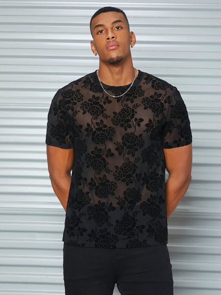 

men floral mesh tee z2zh#, White;black