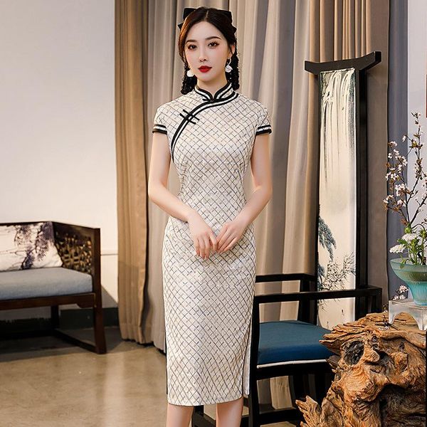

ethnic clothing black vinage striped chinese traditional lady satin cheongsam lace long bride wedding dress gown plus size 3xl slim vestidos, Red
