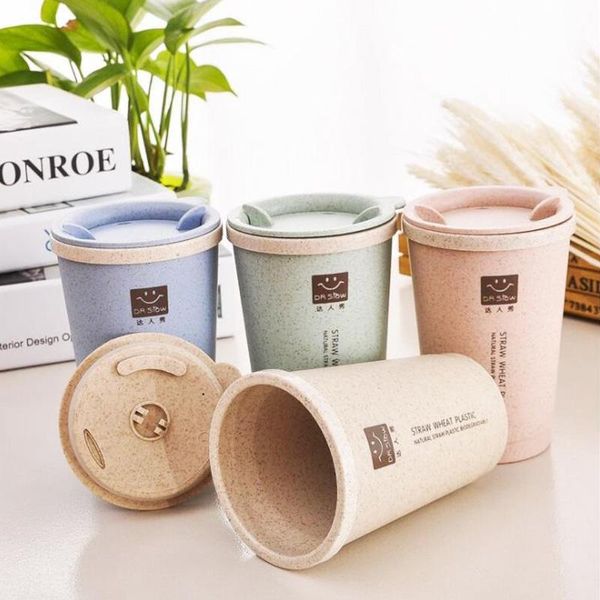 

mugs 280ml double-wall insulation wheat fiber straw coffee cup portable travel mug leakproof cups drinkware