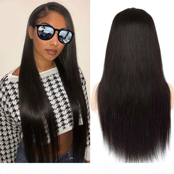 

transparent lace wigs glueless long straight unprocessed peruvian remy hd transparent lace front human hair wig with bleached knots, Black;brown