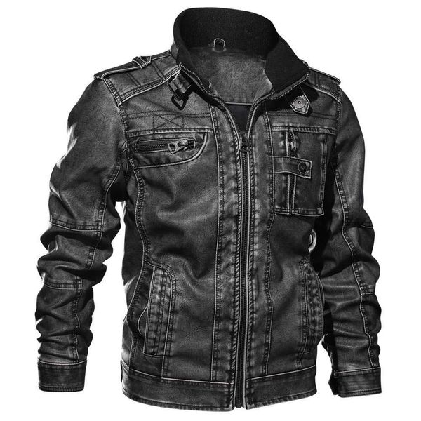 Plus size 6xl vintage vintage colar jaket outono e inverno pu preto falso jaqueta de couro casaco de inverno 211009