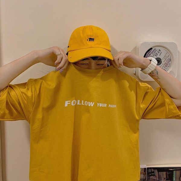 

women's t-shirt summer 100% cotton letter yellow t shirt oversized short sleeve streetwear kawaii women t-shirts clothes harajuku, White