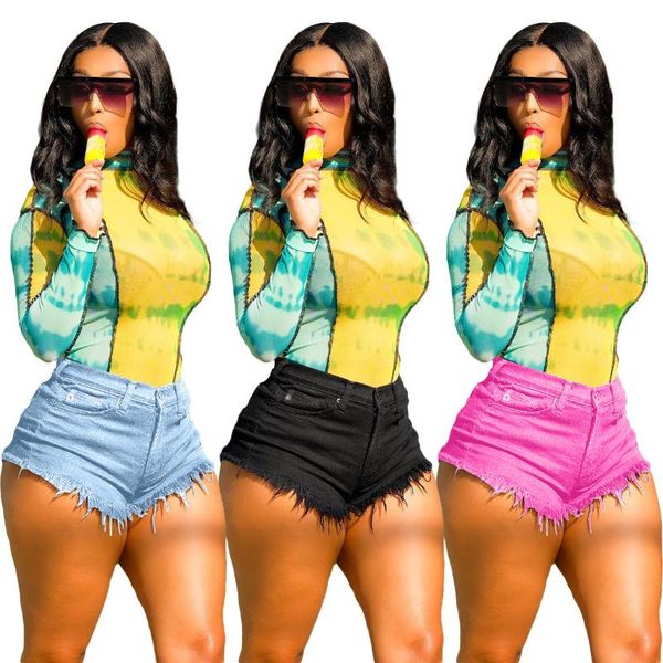 

2021 spring fashion new street hip hop style sets denim short pants buttons pure color pockets denim short pants, Blue