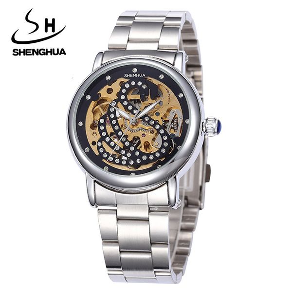 

watch shenhua swan women's korean diamond inlaid fashion hollow out automatic mechanical, Slivery;brown