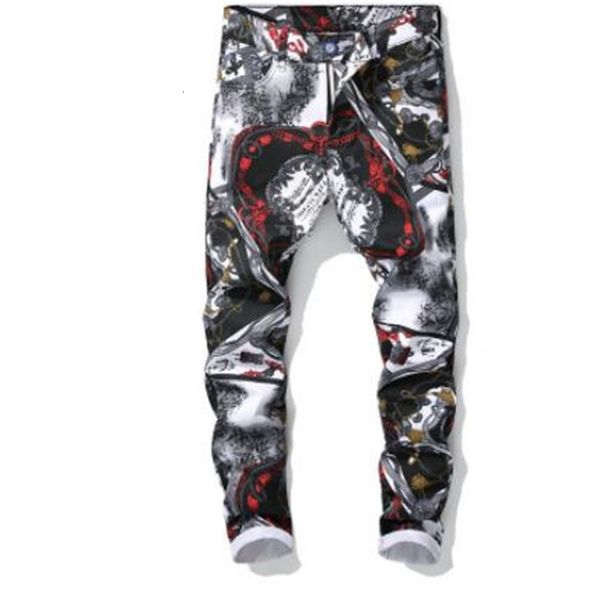 

men's jeans 2021 est mens 3d printed pants patchwork male drawimg stretch staight full length denim size 29/38 j2973 pp30, Blue