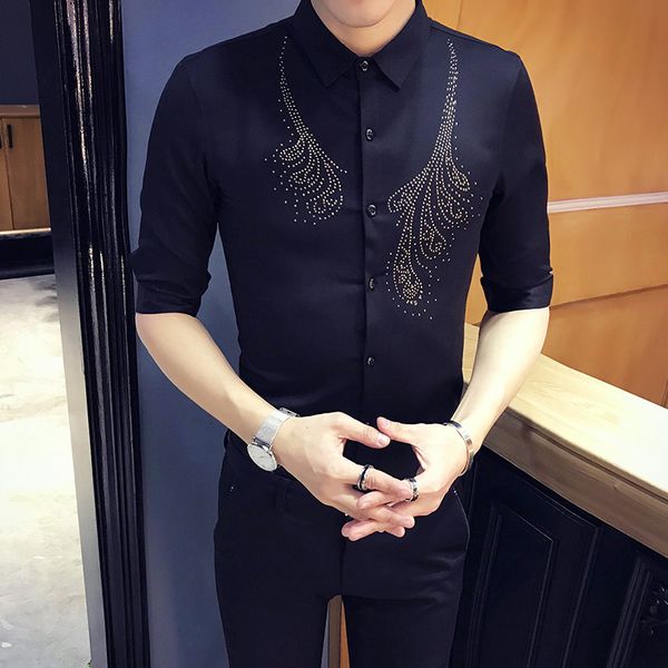 

strass 2021 fashion petal shirt of the men will see new half manly sleeve ed fine casual fit streetwear blouse men's clothes vkd0, Black;brown