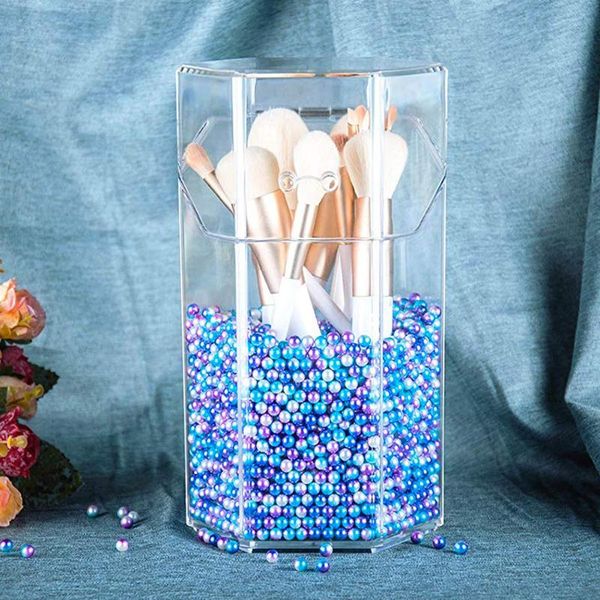 

eyebrow tools & stencils makeup brush storage bucket with lid dustproof pen holder cosmetics deskacrylic pearl beauty box