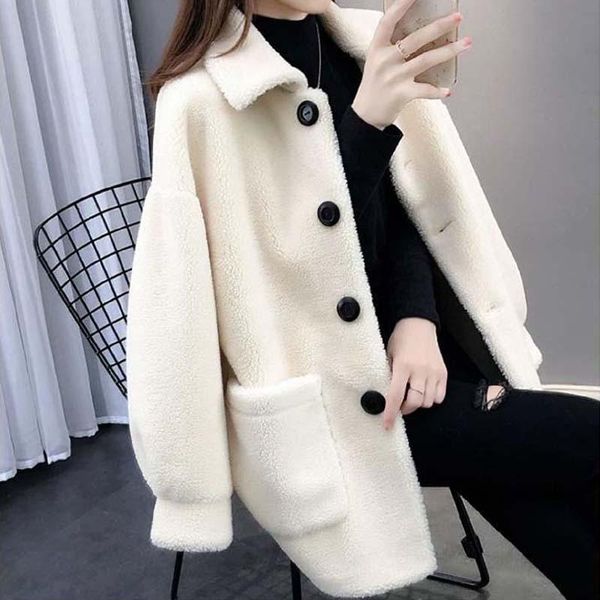 

women's fur & faux lamb wool coat female 2021 winter mink velvet women jacket elegant loose granular fleece teddy cardigan overcoat, Black