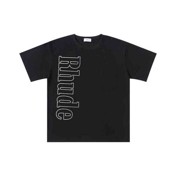 

men women 1:1 wash chest pocket rhude tee slightly oversized short sleeve vintage t-shirt, White;black