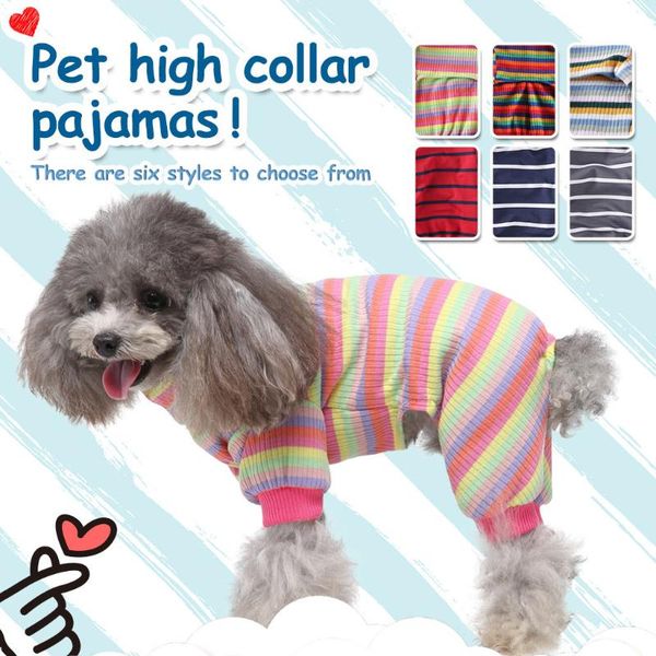 

high collar pajamas striped dog hoodies pet clothes home wear four-legged dog clothes francais ropa para perros