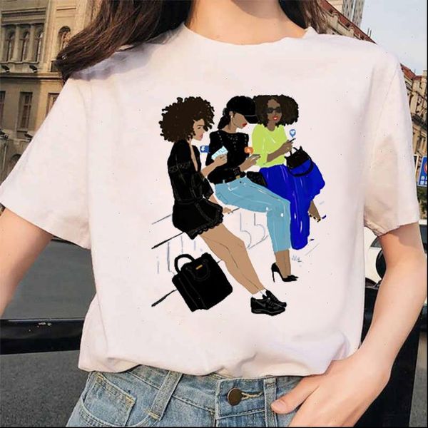 

cool melanin black girl printed female t shirt harajuku shirts for women summer cotton friends t shirt femme vogue, White
