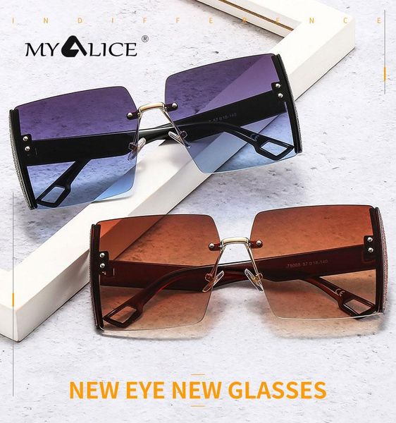 

sunglasses myalice fashion rimless shiny patch personality women ity shades stage performance feminino, White;black