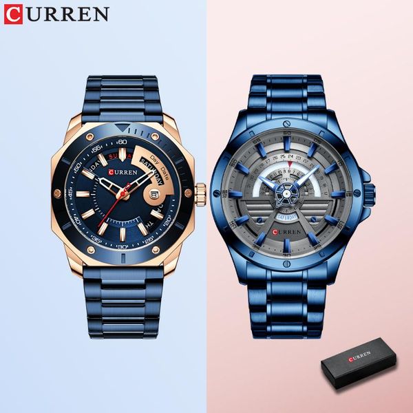 

wristwatches curren men's watch fashion creative a pair wristwatch quartz clock with stainless steel relogio masculino, Slivery;brown
