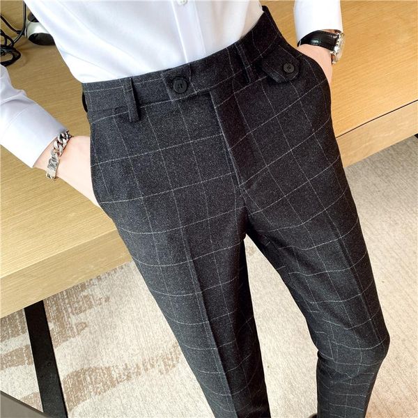 

men's suits & blazers 2021 autumm winter plaid business dress pants ffice social wedding trousers casual slim streetwear costum, White;black