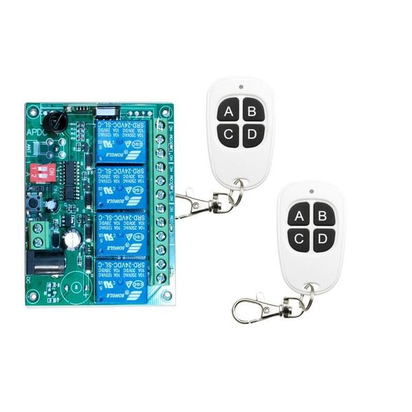 

smart home control 433mhz rf wireless dc12v 24v 10a 4channel remote switches receiver transmitters motor/fan/street lamp power on and off