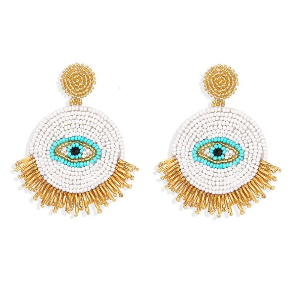 

2020 bohemian geometric round eye fashion jewelry niche beaded pendant earrings, Silver