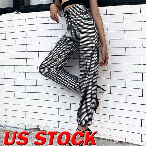 

women's pants & capris womens casual sweatpants jogger dance harem sports plaid slacks trousers, Black;white