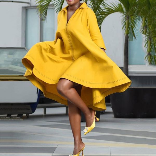 

casual dresses dress 2021 autumn winter women's long sleeve lapel solid loose female elegant dresse women clothing, Black;gray