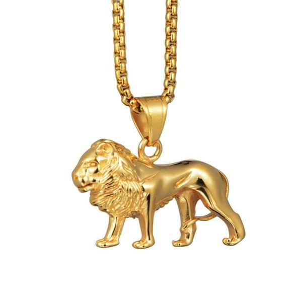

pendant necklaces fashion stainless steel lion animal necklace hip hop gold color long chain for men women jewelry gifts, Silver