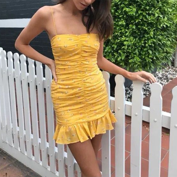 

women summer backless mini dress vintage print floral draped ruffles sheath dress casual holiday lady beach dress, Black;gray