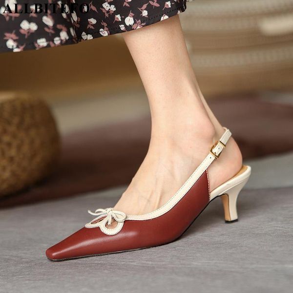 

allbitefo bow design stiletto soft genuine leather fashion women heels shoes summer women sandals party wedding shoes, Black