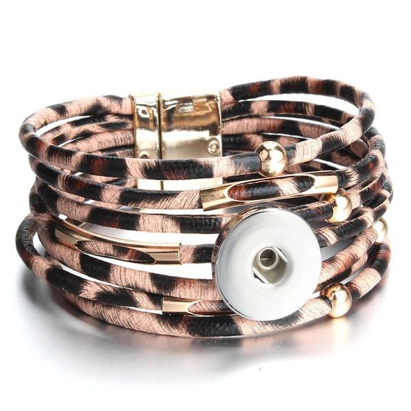 

new snap jewelry multilayer leopard leather snap button bracelet bangle bohemian wide cuff bracelet for men wom jllndj, Golden;silver