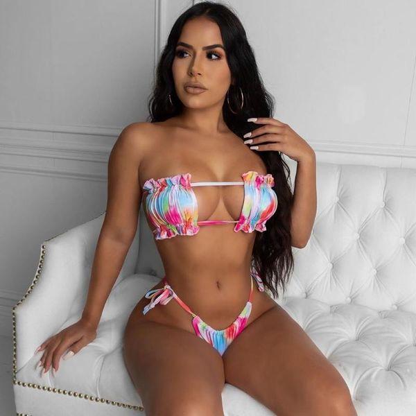 

women's swimwear yixia swimsuit 2021 split bikini tie dyed, White;black