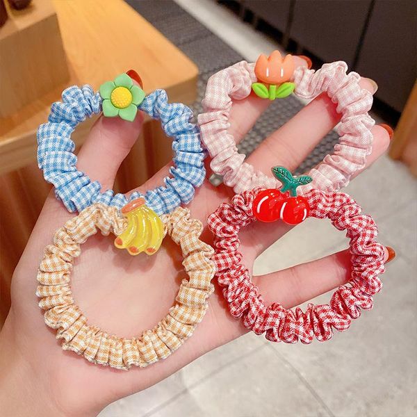 

hair accessories 5pcs/10pcs/set girls cute cartoon plaid scrunchie headwear elastic rubber hairbands kids ropes holder ties children, Slivery;white