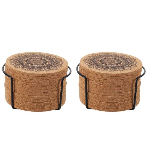 

mats & pads 1 set round wooden cup storage rack kit coasters (assorted color)