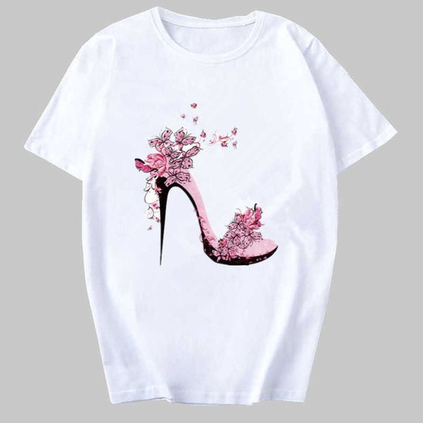 Mulher 2020 Verão Manga Curta Sapato Floral Senhora T-Shirts Top Camiseta Senhoras Mulheres Gráfico Feminino T-shirt X0527