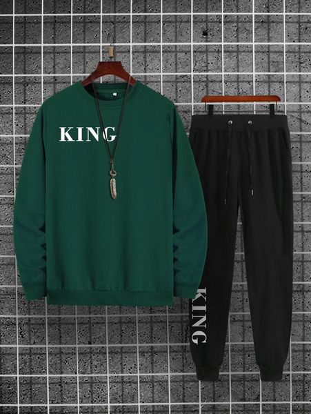 

men letter graphic pullover & slant pocket sweatpants z2x9#, Gray