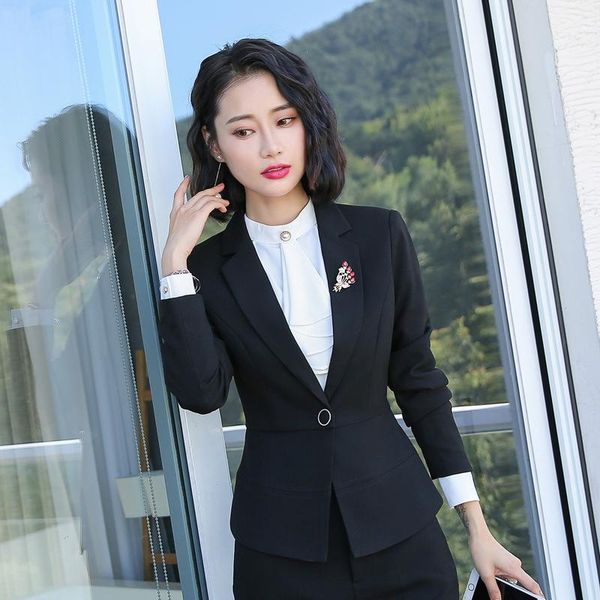 

women's suits & blazers women autumn blazer solid long sleeve single button ladies jacket office ol slim short work wear coat top, White;black