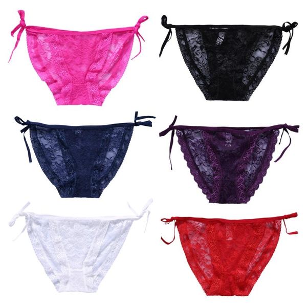 

women's panties tie side bowknot lace thongs adjustable g-string underwear u90e, Black;pink
