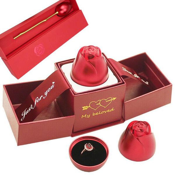 

fashion rose valentine's day gift ring boxes jewelry display storage case box velvet lining engagement marriage birthday gifts