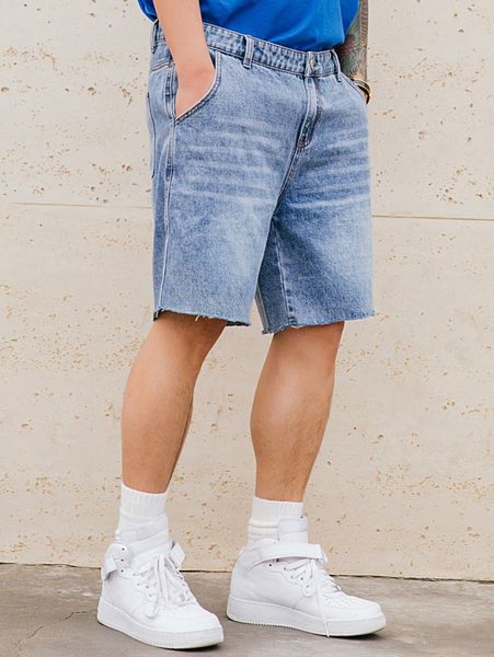 

extended sizes men raw trim cat whisker denim shorts s6n8#, Blue