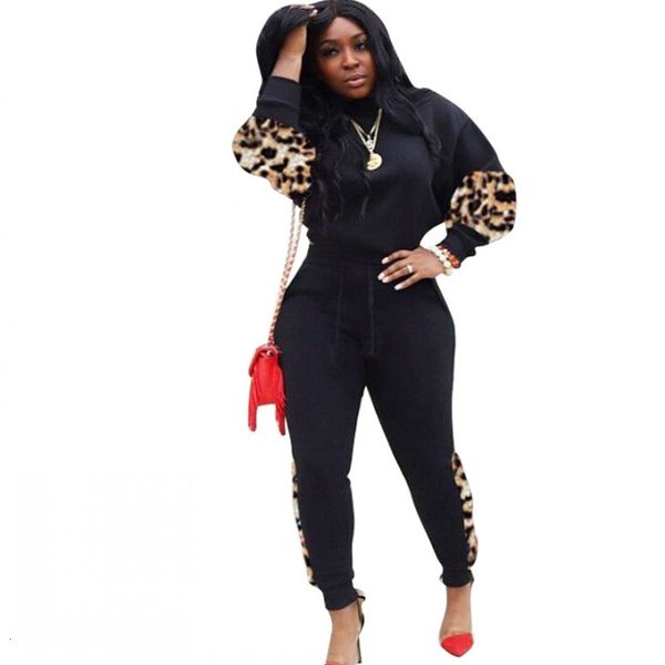 

shredded leopard mode two pieces put together women's nightgown and high-waisted pants suit new fall lounge wear joint style tlnh, Gray