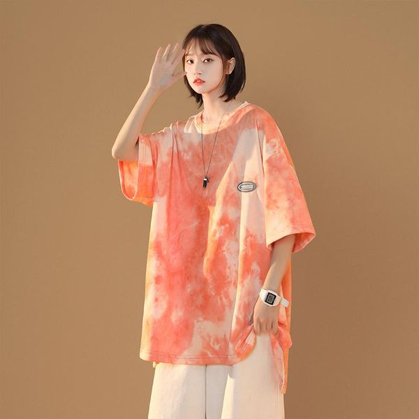 

women's t-shirt shirts op super loose style fashion bf woman tshirts tie dye for women korean oversized ladies, White
