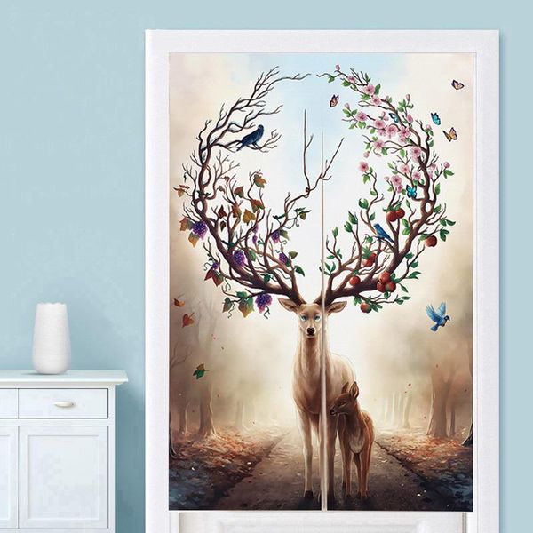 

curtain & drapes japanese linen fabric hanging noren door kitchen bedroom restaurant decorative elk 3d paint feng shui curtains