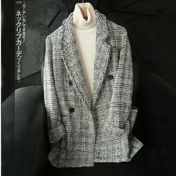 

women's wool & blends temperament check suit women 2021 spring coat fashion, Black