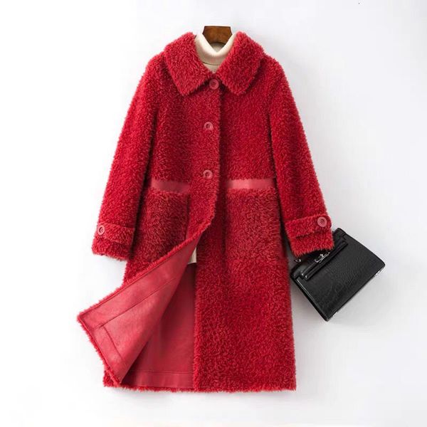 

women 2021 new winter real natural flesh sheep fur women's casualties genuine skin coat y141 txau, Black
