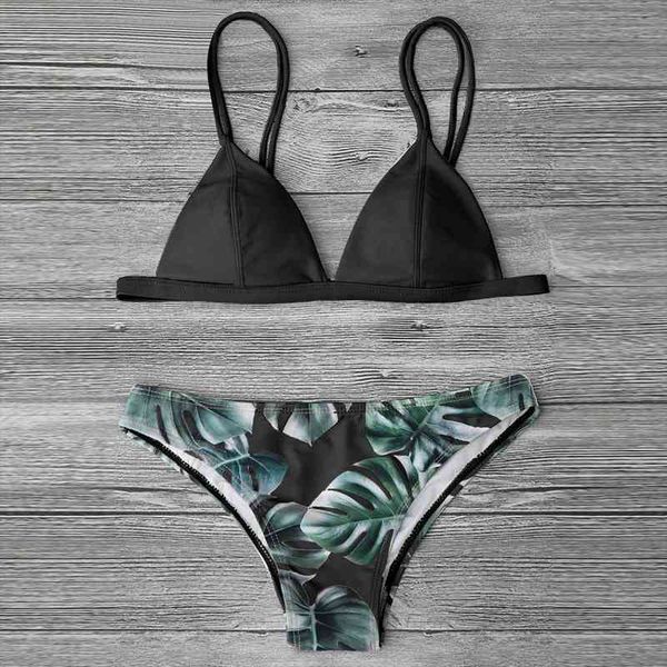 

womail bikini micro bikini cover up women swimwear set print leaves push-up padded bathing swimsuit beachwear, White;black