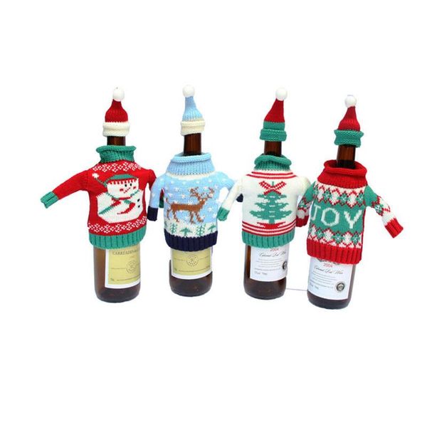 

christmas decorations 1pc red wine bottle knitted sweater with hat cover tree mr0085