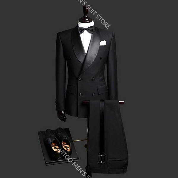 

men's suits & blazers black double breasted jacket for men slim fit male suit coat pant design latest costume tailor-made blazer trouse, White;black