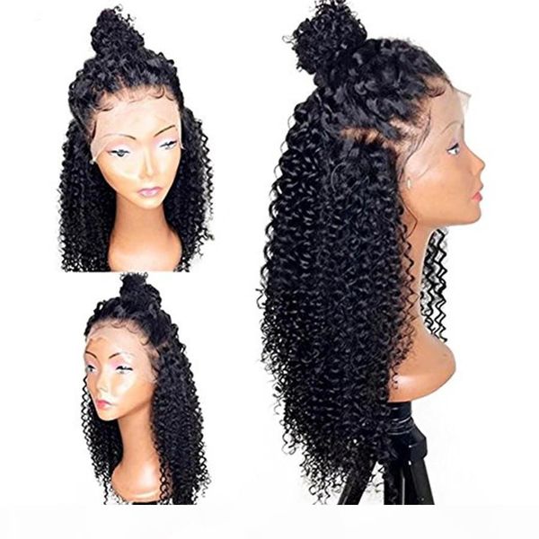 

360 lace frontal wig kinky curly 130% density natural 360 lace wig high ponytail lace front human hair wig for black women, Black;brown