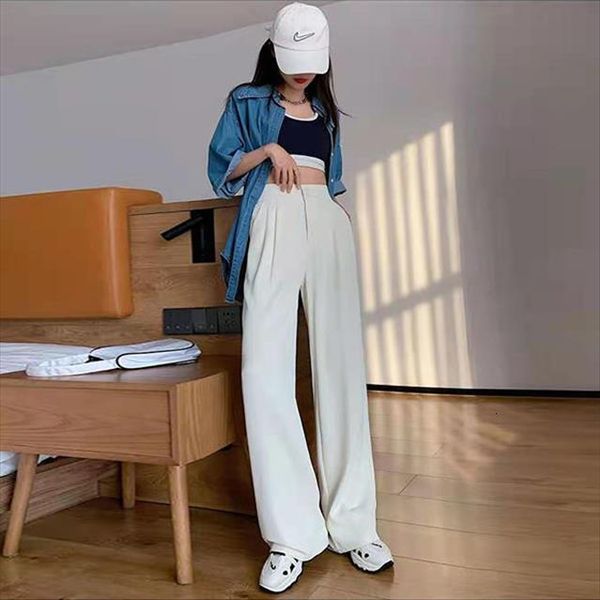 

wide leg high waist womens pants drape all match casual suit road straight loose and thin moppingwomen sweatpants, Black;white