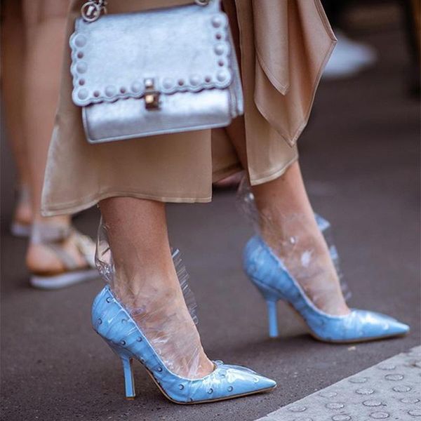 

dress shoes pvc woman high heels pumps pointed toe stilettos femme wedding black big size luxury women designer